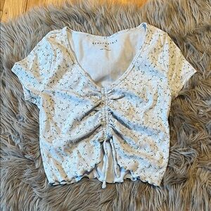 Aeropostale Blue Floral Ruched Tee